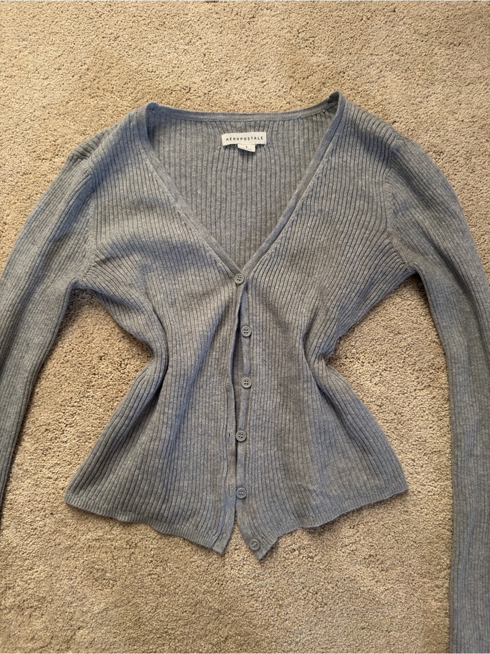 Aeropostale Women's Light Gray Ribbed Button Up Cardigan